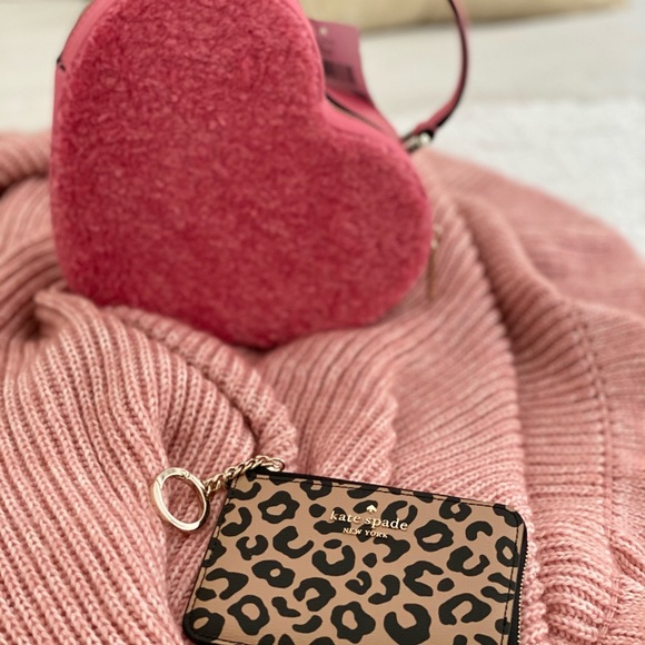 Kate Spade love shack heart purse Pomegranate & Leopard Zip Credit Card Case - Picture 12 of 14